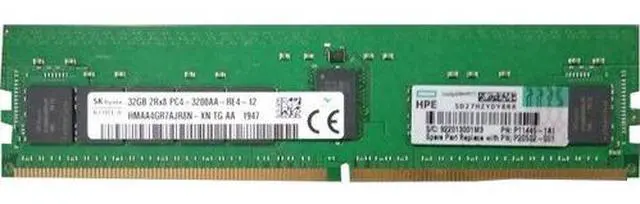 HPE P20502-001 32GB DDR4 SDRAM Memory Module - For Server - 32 GB (1 x 32GB) - DDR4-3200/PC4-25600 DDR4 SDRAM - 3200 MHz Dual-rank Memory - CL22 - 1.20 V - ECC - Registered - 288-pin