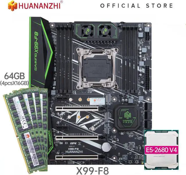 HUANANZHI X99 F8 X99 Motherboard with Intel XEON E5 2680 V4 with 4*16G DDR4 RECC memory combo kit set NVME SATA USB 3.0