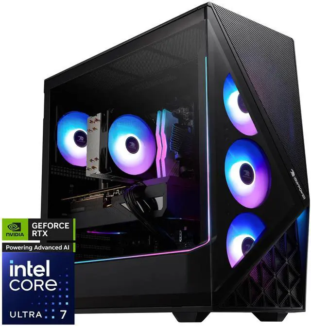 iBUYPOWER Slate 9 Black Gaming PC Desktop - Intel Core Ultra 7 265F - NVIDIA GeForce RTX 5060Ti 16GB - 32GB DDR5 RGB - 2TB NVMe SSD - SBI7N56T01