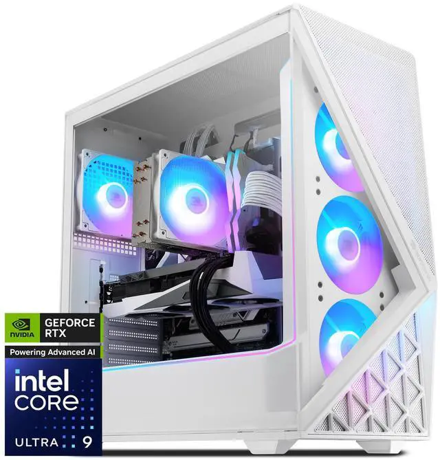 iBUYPOWER Slate 9 White Gaming PC Desktop - Intel Core Ultra 9 285 - NVIDIA GeForce RTX 5070 12GB - 32GB DDR5 RGB - 1TB NVMe SSD - SWI9N5702