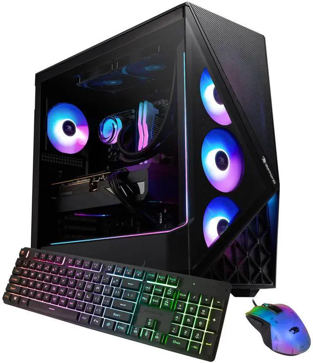 iBUYPOWER Slate Gaming PC Desktop - AMD Ryzen 7 7800X3D AMD Radeon RX 9060XT 8GB 32GB DDR5 RGB RAM 2TB NVMe SSD