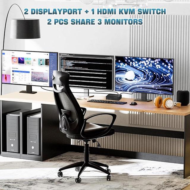 IHDAPP 1 HDMI + 2 Displayport 3 Monitor KVM Switch USB 3.0 For 2 Computers 4K 60Hz Triple Monitor KVM Switch With Audio And 3 USB 3.0 Ports 2 Computers Share 3 Monitors Keyboard Mouse Switcher