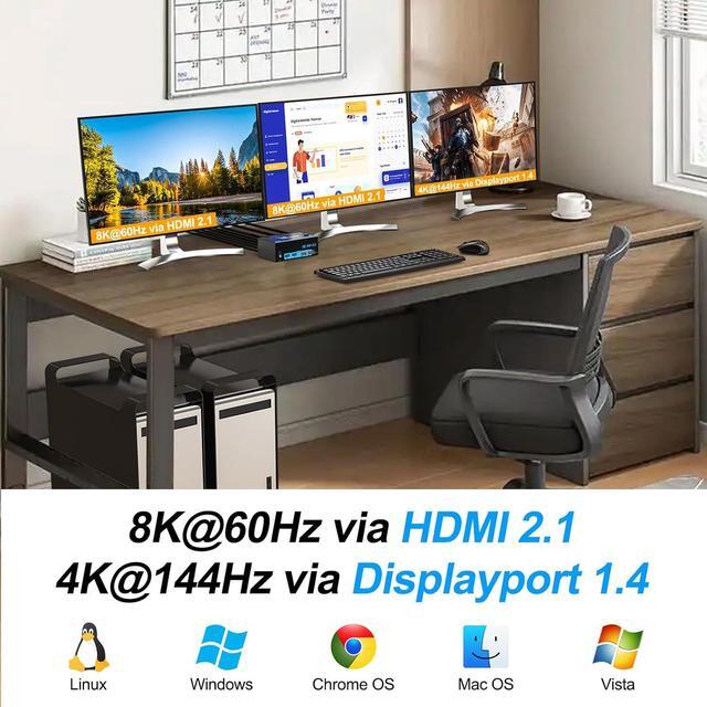 IHDAPP 2 HDMI + 1 Displayport KVM Switch 3 Monitors 2 Computers USB 3.0 Triple Monitor KVM Switch 4K 144Hz 8K 60Hz For 2 Computer Share 3 Monitors Keyboard Mouse With Power Adapter And Wired Remote