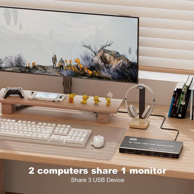 IHDAPP 2 Port HDMI USB KVM Switch 1 Monitor 2 Computers USB 3.0 8K 60Hz 2 In 1 Out HDMI KVM Switches For 2 Computers Share 1 Monitor Keyboard Mouse Printer/Scanner Desktop Controller Included