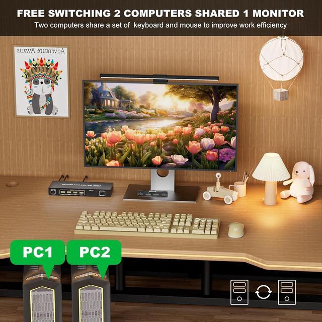 IHDAPP 2 Ports DVI KVM Switch 1 Monitor 2 Computers 4K 60Hz USB-B Dual Computers KVM Switch For 2 Computer Share 1 Monitor With 3 USB Ports Sharing Keyboard Mouse Printer With Desktop Controller