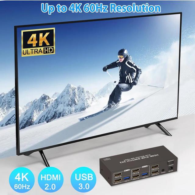 IHDAPP 2 Ports HDMI KVM Switch 2 Computers 2 Monitors 4K 60Hz HDMI USB 3.0 KVM Switcher Dual Monitor HDMI 2 In 2 Out With 4 USB Ports To Share Mouse Keyboard Printer Etc. Supports Extended/Copy Mode