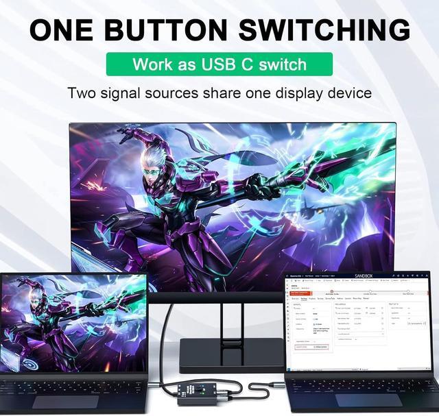 IHDAPP 2 Ports USB C Switch Bi-Directional [2 In 1 Out/1 In 2 Out] USB C Switcher 2 Computers USB Type C KVM Switch 8K 60Hz 4K 120Hz Video/10Gbps Data Transfer/100W Charging 2 USB-C Cables Included