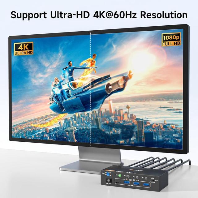 IHDAPP 4 Computers KVM Switch 4 Port Hybrid USB-C & Displayport & Dual HDMI 4K 60Hz USB 3.0 KVM Switcher With EDID Emulator For 4 PC Share 1 Monitor & Keyboard Mouse Printer Support PD 85W Charging