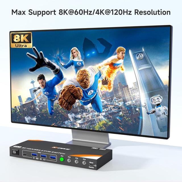 IHDAPP 4 In 1 Out HDMI KVM Switch 4 Computers 1 Monitor USB 3.0 HDMI KVM Switch 4 Port 4K 120Hz. Support 8K 60Hz Resolution 4x1 HDMI KVM Switches For 4 Computers Share Mouse Keyboard And Monitor