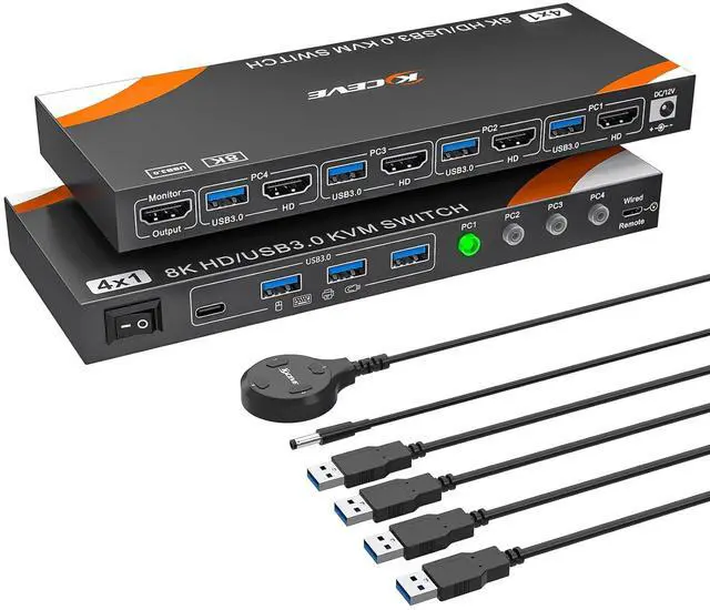 IHDAPP 4 in 1 Out HDMI KVM Switch 4 Computers 1 Monitor USB 3.0 HDMI KVM Switch 4 Port 4K 120Hz. Support 8K 60Hz Resolution 4x1 HDMI KVM Switches for 4 Computers Share Mouse Keyboard and Monitor