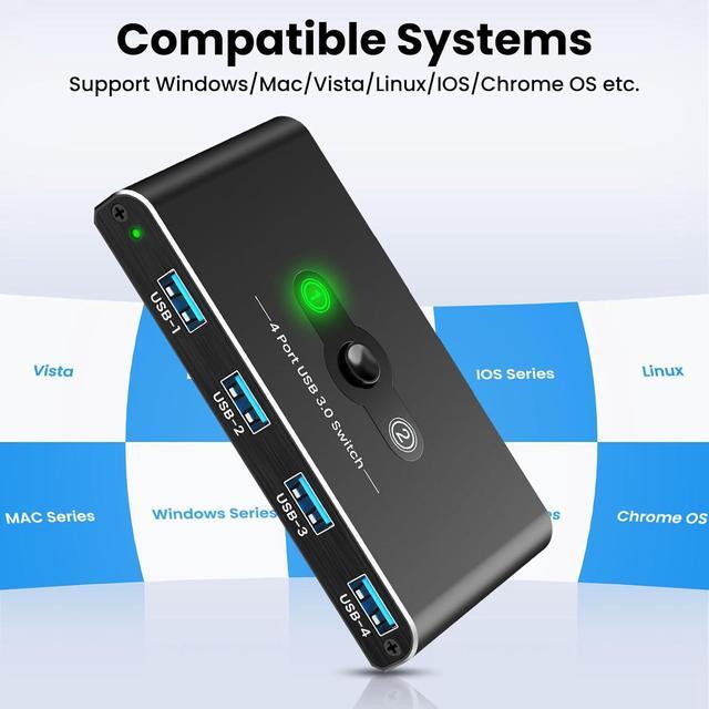 IHDAPP 4 Port USB 3.0 Switch USB 3.0 Switch 2 Computers Sharing 4 USB Devices 5Gbps High-speed 2 In 4 Out USB Switcher Selector For Mouse Keyboard Scanner Printer With 2 Pcs USB 3.0 Cable A To A