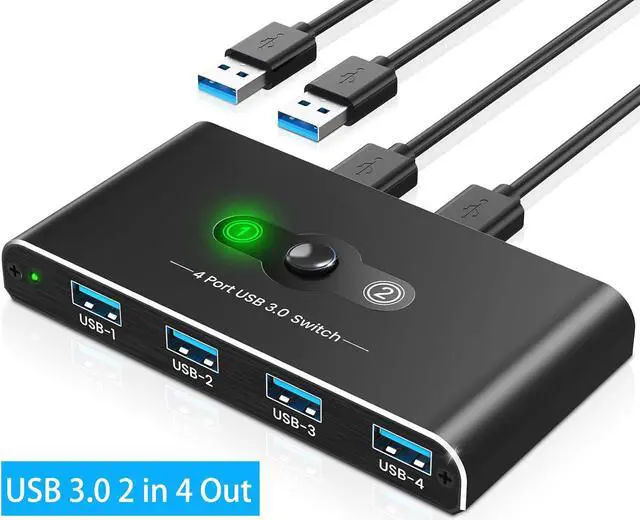 IHDAPP 4 Port USB 3.0 Switch USB 3.0 Switch 2 Computers Sharing 4 USB Devices 5Gbps High-speed 2 in 4 out USB Switcher Selector for Mouse Keyboard Scanner Printer with 2 pcs USB 3.0 Cable A to A