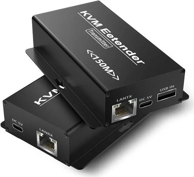 IHDAPP 492FT HDMI KVM USB Extender Kit 1080P HDMI Ethernet Extender Balun Transmitter Receiver Over Cat 5e/6/7 Cable with Loopout Function-USB Keyboard Mouse 150M lossless Transmission KVM Extender
