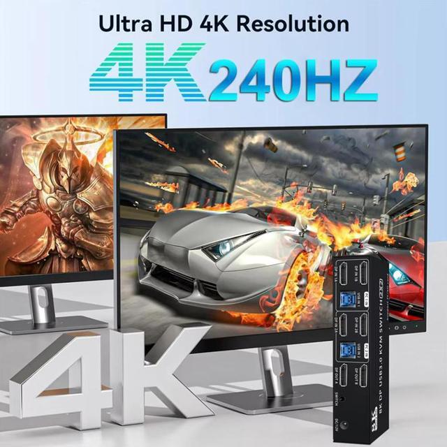 IHDAPP 4K 240Hz Displayport KVM Switch 2 Monitors 2 PCs 8K 60Hz DP2.0 Dual Monitor KVM Switch 2 In 2 Out For 2 Computer Share 2 Monitors Audio Mic Ports And 4 USB Devices With SD/TF Card Reader