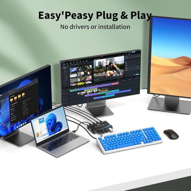 IHDAPP 4x4 USB 3.0 Switch 4 Computers Sharing USB Peripherals 4 Port USB Switcher Sharing Mouse Keyboard Scanner Printer With 3.5mm Headset Jack Audio Out Includes 4 USB 3.0 Cables And Remote