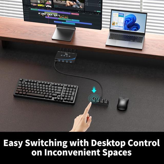 IHDAPP 4x4 USB 3.0 Switch 4 Computers Sharing USB Peripherals 4 Port USB Switcher Sharing Mouse Keyboard Scanner Printer With 3.5mm Headset Jack Audio Out Includes 4 USB 3.0 Cables And Remote