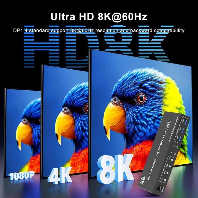 IHDAPP 8K 60Hz Displayport USB 3.0 KVM Switch 2 Monitors 4 Computers DP1.4 KVM Switch Dual Monitor With Audio Microphone Output And 3 USB 3.0 Ports 4 Port Displayport KVM Switch For 4 PCs 2 Monitors