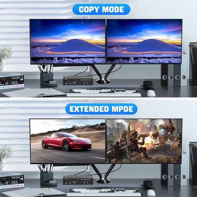IHDAPP 8K 60Hz HDMI Dual Monitor KVM Switch 2 Port HDMI KVM Switch For 2 Monitors 2 Computers With 3 USB 3.0 Ports Extended Display Switcher With Audio Microphone PC Monitor Keyboard Mouse Switch