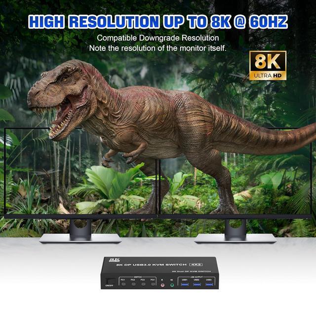 IHDAPP 8K 60Hz USB 3.0 Displayport KVM Switch For 2 Monitors 4 Computers Dual Monitor DP KVM Switch With Audio Output And 3 USB 3.0 Ports 4 Port Dual Monitor Displayport KVM Switch For 4 Computers