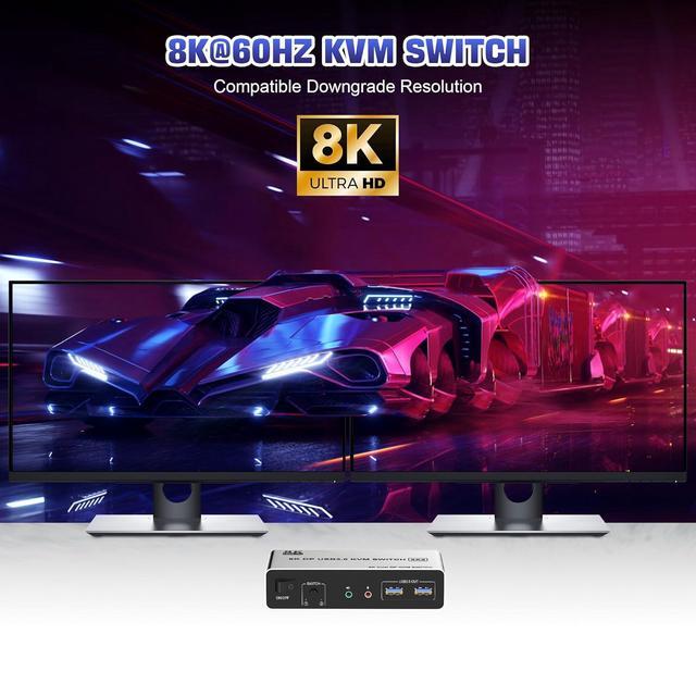 IHDAPP 8K USB 3.0 DisplayPort KVM Switch 2 Monitors 2 Computers 8K 60Hz Dual Monitor DP KVM Switch 2 In 2 Out With Audio Microphone And 3 USB 3.0 Ports 2 Computers 2 Monitors Keyboard Mouse Switcher