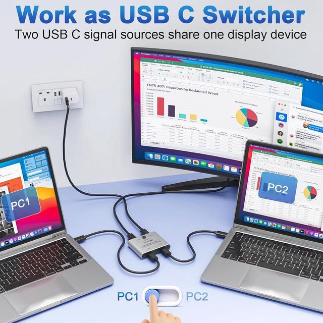 IHDAPP 8K USB C Switch Bi-Directional USB-C KVM Switcher Supports 8K 60Hz/4K 144Hz Video 100W Power Delivery And 10Gbps Data Transfer With Power Cable Compatible With Windows Mac OS Linux