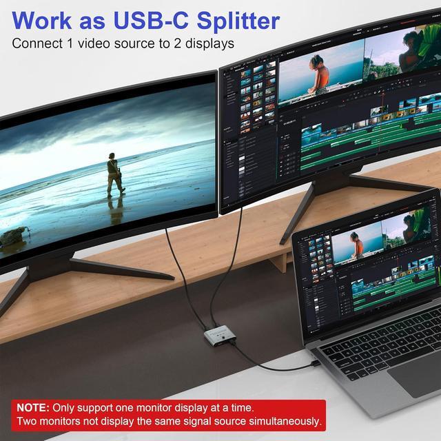 IHDAPP 8K USB C Switch USB C Switcher For 2 Computers - Bi Directional USB C KVM Switch Splitter Type C Switch For 8K 60Hz/4K 144Hz Video Transfer + 100W Charging+10Gbps Data With Power Cable