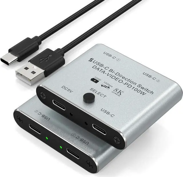 IHDAPP 8K USB C Switch USB C Switcher for 2 Computers - Bi Directional USB C KVM Switch Splitter Type C Switch for 8K 60Hz/4K 144Hz Video Transfer + 100W Charging+10Gbps Data with Power Cable