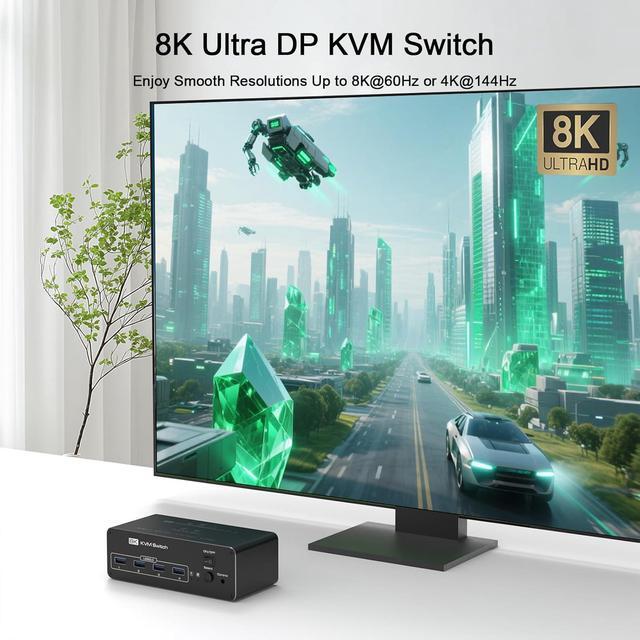 IHDAPP Dual Monitor DisplayPort KVM Switch 2 Monitors 2 Computers 8K 60Hz 4K 144Hz DP KVM Switches For 2 PCs Share 2 Monitors 4 USB 3.0 Ports Supports Extended/Copy Mode With Remote & USB Cables