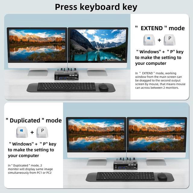 IHDAPP HDMI + Displayport KVM Switch 2 Monitors 2 Computers Dual Monitor USB 3.0 DP HDMI KVM Switcher Supports 8K 60Hz For 2 Computers Share Keyboard Mouse And 2 Monitors Wired Remote Included