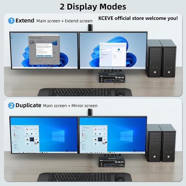 IHDAPP HDMI + Displayport KVM Switch 2 Monitors 2 Computers Dual Monitor USB 3.0 DP HDMI KVM Switcher Supports 8K 60Hz For 2 Computers Share Keyboard Mouse And 2 Monitors Wired Remote Included