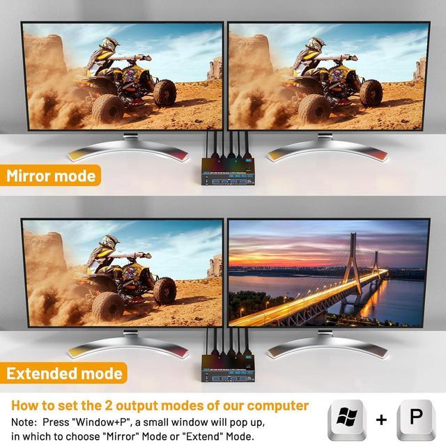 IHDAPP HDMI + Displayport KVM Switch 2 PC 2 Monitors 8K 60Hz 4K144Hz KVM Switch Dual Monitor For 2 Computers Share 2 Monitors And 4 USB 3.0 Devices. With USB Cables Power Adapter &Desktop Controller