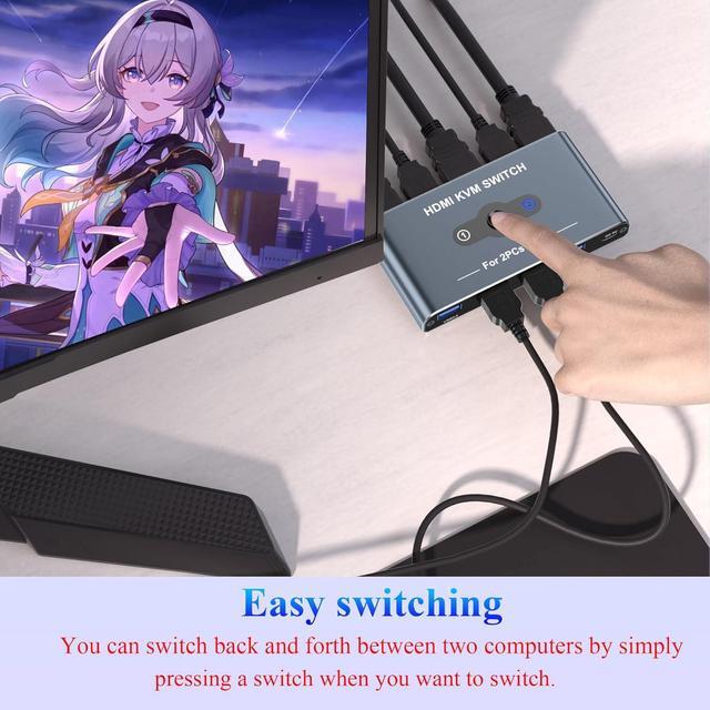 IHDAPP HDMI KVM Switch 2 Port HDMI KVM Switch 1 Monitors 2 Computers HDMI Switch 4K 60Hz KVM Switches For 2 Computers Sharing 1 Monitor 4 USB 3.0 Devices Such As Keyboard Mouse Printer Scanner
