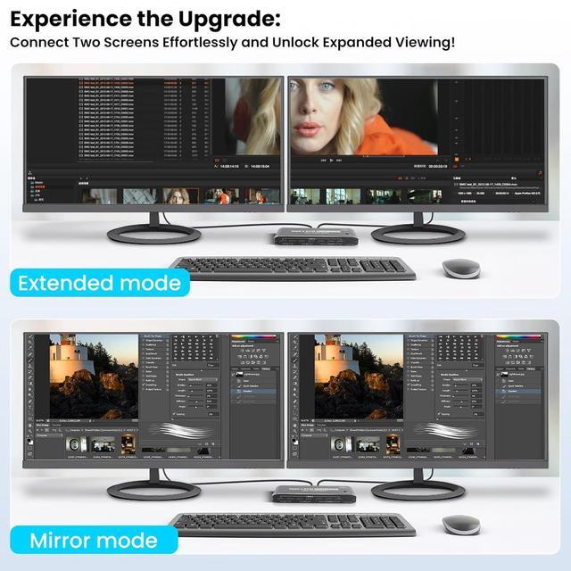 IHDAPP HDMI KVM Switch 2x1 Type C KVM Switch With 7 USB-A Ports RJ45 Port PD 100W Ports Extended Display KVM Switch Supports 4K 60Hz For 1 Monitors 2 Computers With 2 Thunderbolt USB-C 40Gbps Cable