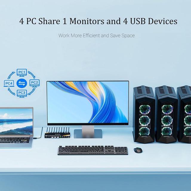 IHDAPP HDMI KVM Switch 4 PC 1 Monitor 8K 60Hz 4 Port HDMI 2.1 USB 3.0 KVM Switch For 4 Computers Share 1 Monitor And 4 USB 3.0 Devices (Keyboard Mouse Printer) With Wired Remote & 4 USB 3.0 Cables