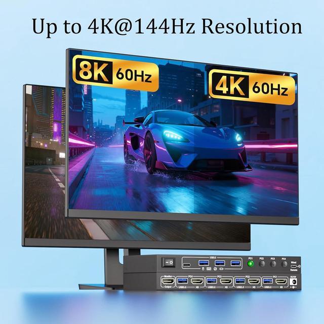 IHDAPP HDMI KVM Switch 4 PC 1 Monitor 8K 60Hz 4 Port HDMI 2.1 USB 3.0 KVM Switch For 4 Computers Share 1 Monitor And 4 USB 3.0 Devices (Keyboard Mouse Printer) With Wired Remote & 4 USB 3.0 Cables