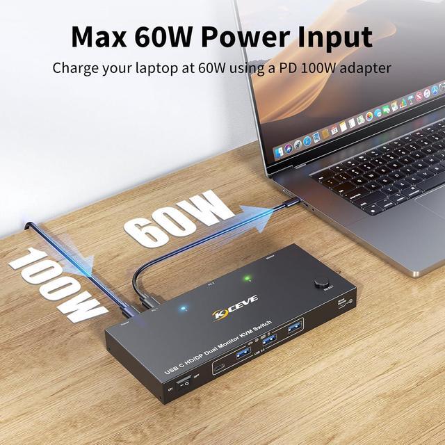 IHDAPP KVM Switch 2 Monitors 2 Computers USB C HDMI Displayport KVM Switch Dual Monitor HDMI For Laptop & Desktop USB 3.0 MST Dual HDMI 4K 60Hz PD 60W For Laptop With Wired Remote