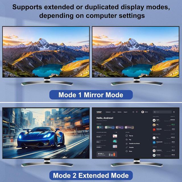 IHDAPP KVM Switch 2 PC 2 Monitors 4K 60Hz 2K 120Hz Displayport + HDMI Dual Monitors KVM Switch For 2 PCs That Share 2 Monitors And 4 USB 3.0 Devices With HDMI + DP + USB Cable And Wired Remote