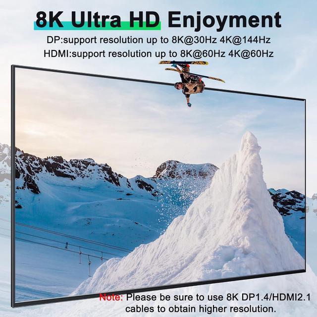IHDAPP KVM Switch 3 Monitors 3 Computers 8K 60Hz HDMI + 2* Displayport Triple Monitor KVM Switch With 4 USB 3.0 Ports For Keyboard Mouse Printer Wired Remote USB Cable And Power Adapter Included