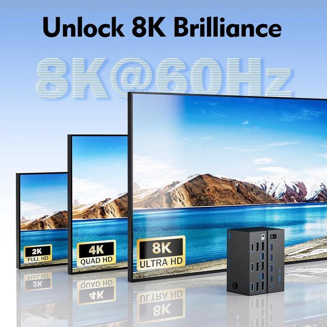 IHDAPP Triple Monitor HDMI + 2 Displayport KVM Switch 8K 60Hz KVM Switches 2 Computer 3 Monitors For 2 PCs Share 3 Monitors And 4 USB Devices With 2 USB Cables Power Adapter Wired Controller