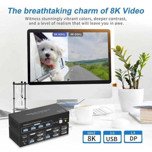 IHDAPP USB 3.0 Displayport KVM Switch 2 Monitors 2 Computers 8K 60Hz 4K 144Hz Dual Monitor Displayport 1.4 KVM Switches With 4 USB 3.0 Ports 2 In 2 Out DP USB 3.0 KVM Switch For 2 PCs 2 Monitors