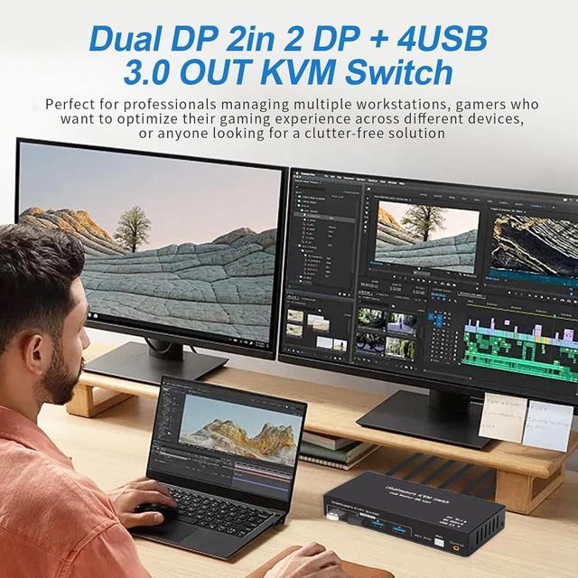 IHDAPP USB 3.0 Displayport KVM Switch 2 Monitors 2 Computers 8K 60Hz 4K 144Hz Dual Monitor Displayport 1.4 KVM Switches With 4 USB 3.0 Ports 2 In 2 Out DP USB 3.0 KVM Switch For 2 PCs 2 Monitors
