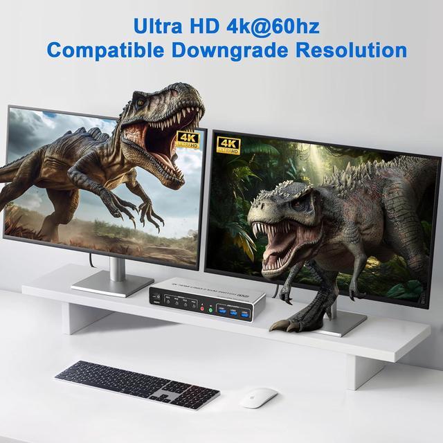 IHDAPP USB 3.0 HDMI KVM Switch 2 Monitors 4 Computers Supports EDID 4K 60Hz Dual Monitor HDMI KVM Switch 4 In 2 Out With Audio Microphone And 3 USB 3.0 Ports 4 Port Dual HDMI Monitor Switch For 4PC
