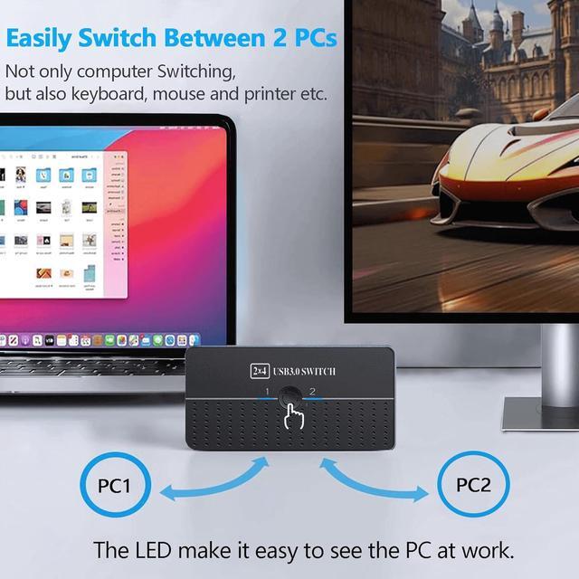 IHDAPP USB 3.0 Switch 2 Computers Sharing USB C & A Devices 4 Ports USB Switcher 2 In 4 Out For PC Laptop Mouse Keyboard Printer KVM Switch Selector With 3 USB Cables/1x USB A To USB-C Adapter