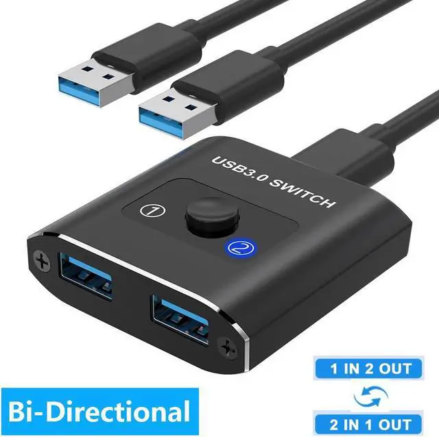 IHDAPP USB 3.0 Switch Bi-Directional USB Switcher USB Splitter 1 in 2 Out/2 in 1 Out Aluminum USB Switch 2 Computers Share 1 Device for Printer Mouse Keyboard USB Switch with 2 USB 3.0 Cables