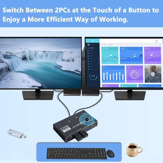 IHDAPP USB 3.0 Switch USB Switcher For 2 Computers Sharing 3x USB Type A And 1x USB C Port Hub PC Mouse Keyboard Hard Drives Printer One Button Switch Adapter With Windows Mac Linux With USB Cable