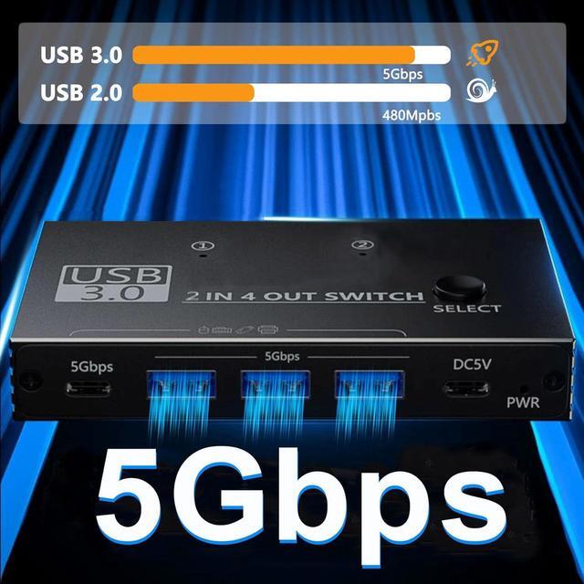 IHDAPP USB 3.0 Switch USB Switcher For 2 Computers Sharing 3x USB Type A And 1x USB C Port Hub PC Mouse Keyboard Hard Drives Printer One Button Switch Adapter With Windows Mac Linux With USB Cable