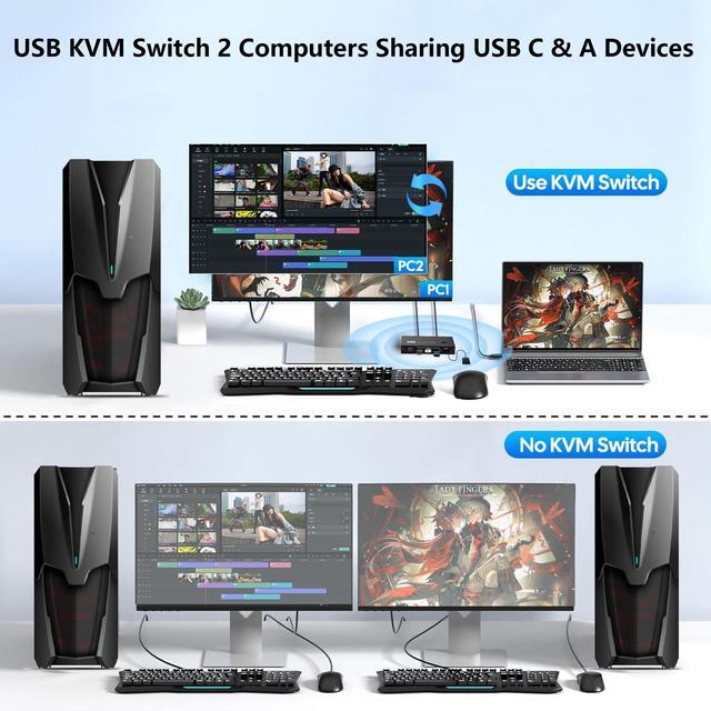 IHDAPP USB 3.0 Switcher For 2 Computers Sharing USB C & A Devices 4 Port USB 3.0 Switch Selector 2 In 4 Out USB Switch Sharing Keyboard And Mouse Scanner/Printer With 2 USB-A To A Cables