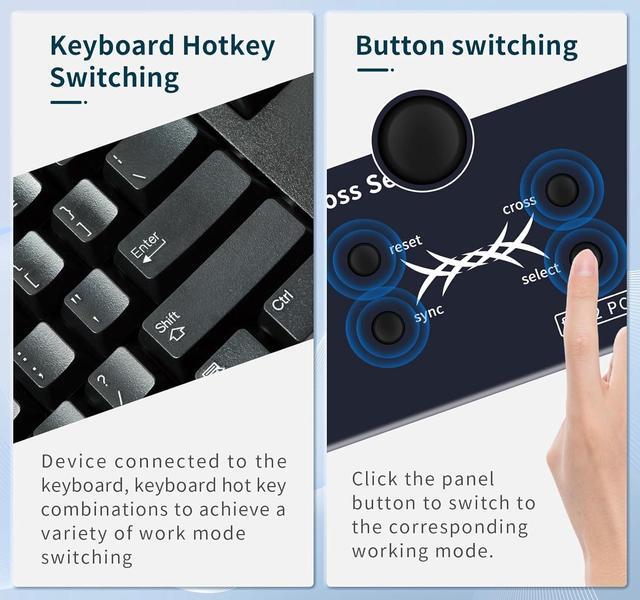 IHDAPP USB Cross Selector 2 Computer Keyboard Mouse Switch 3 Working Modes: Cross(Toggle Without Buttons) Synchronized Select Mode.USB KVM Switcher USB Switcher Keyboard Mouse Switch Hotkey Switch