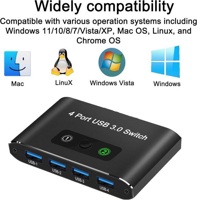 IHDAPP USB Switch USB 3.0 Switch Selector 2 Computers Sharing 4 Devices Aluminum Switcher For Mouse Keyboard Printer Scanner Flash Drive Compatible With Windows Mac Linux Chrome OS