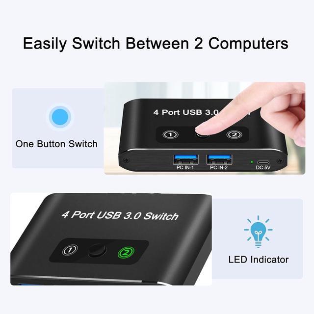 IHDAPP USB Switch USB 3.0 Switch Selector 2 Computers Sharing 4 Devices Aluminum Switcher For Mouse Keyboard Printer Scanner Flash Drive Compatible With Windows Mac Linux Chrome OS